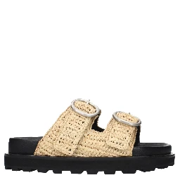 Beige Raffia Slippers