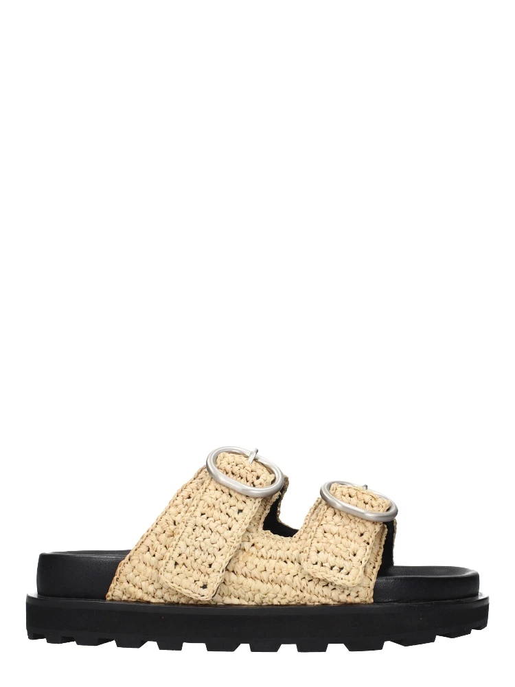 Beige Raffia Slippers