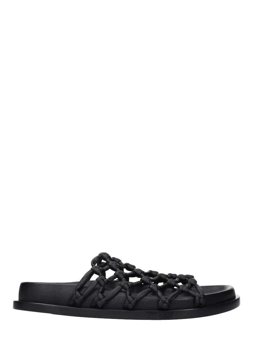 Black Leather Slippers