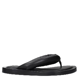 Black Leather Flip-Flop Sandals