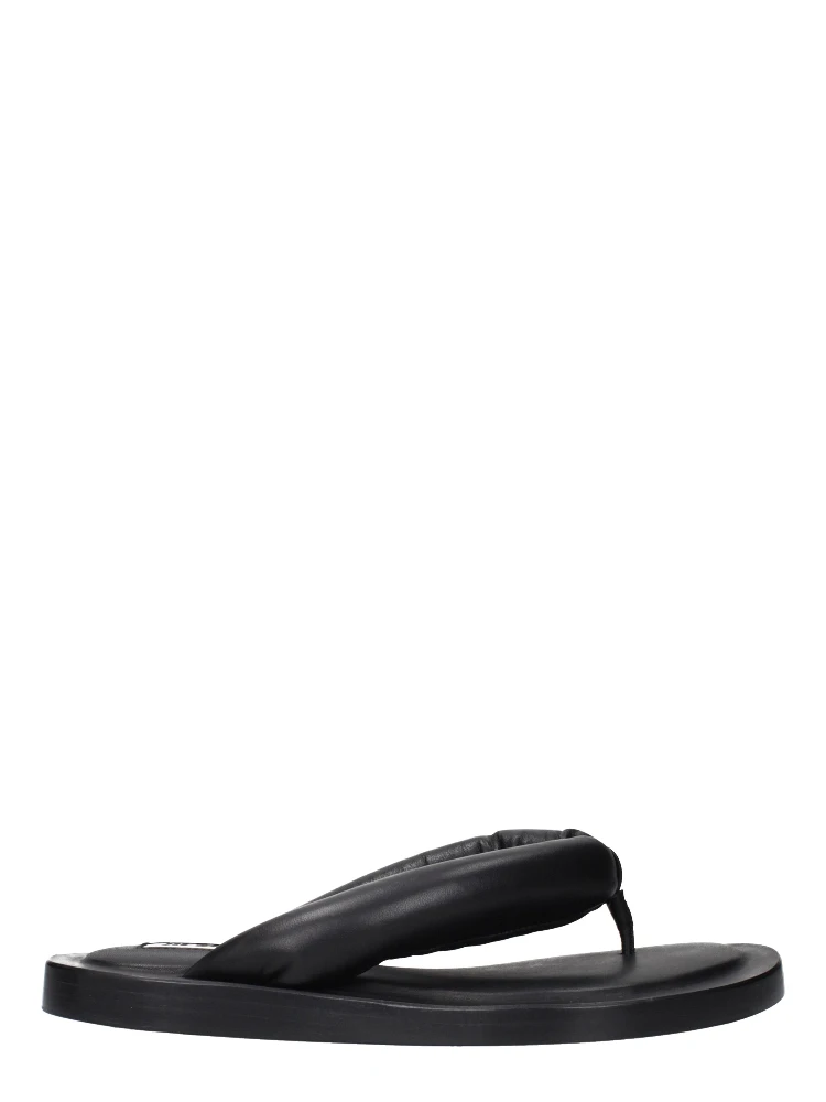 Black Leather Flip-Flop Sandals
