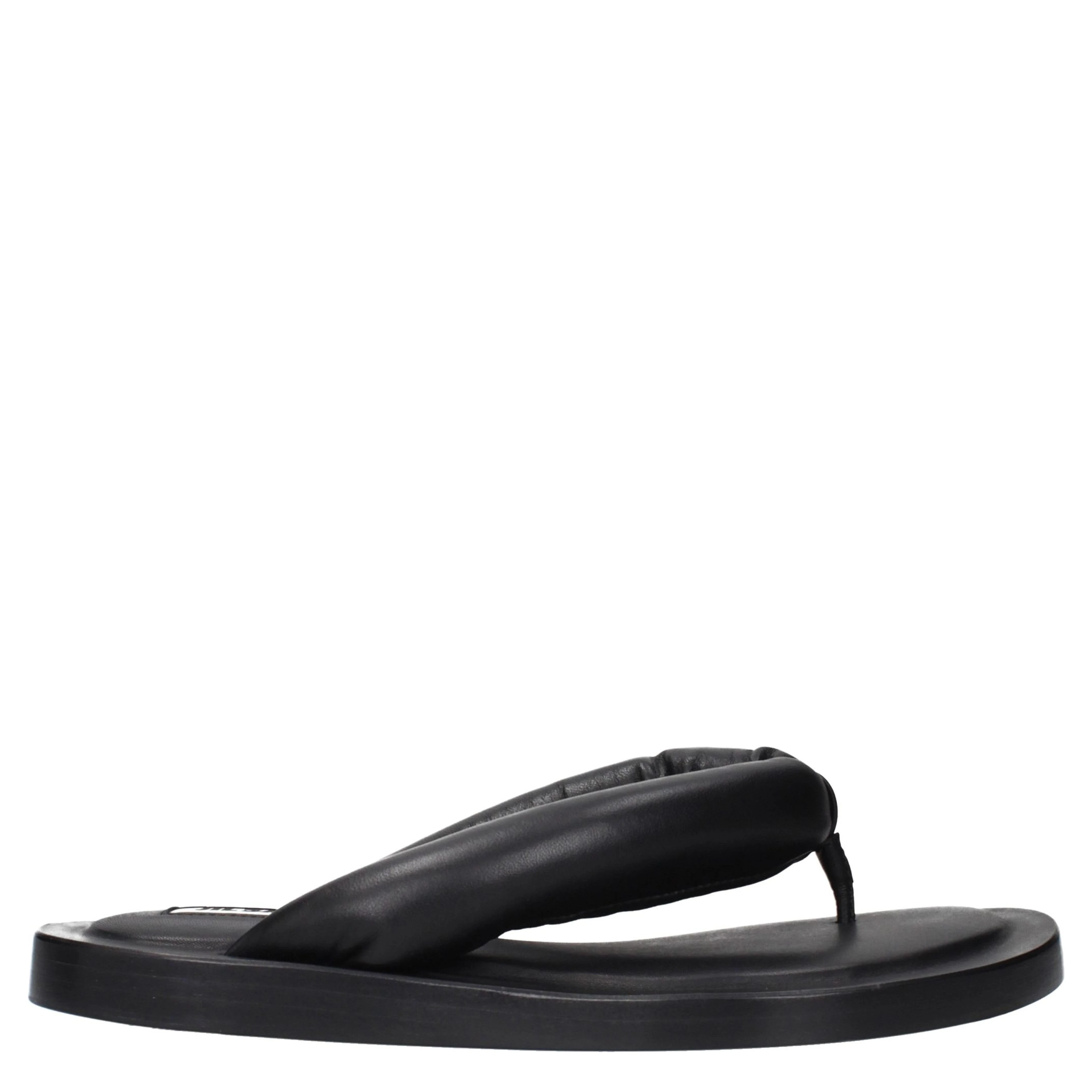 Black Leather Flip-Flop Sandals