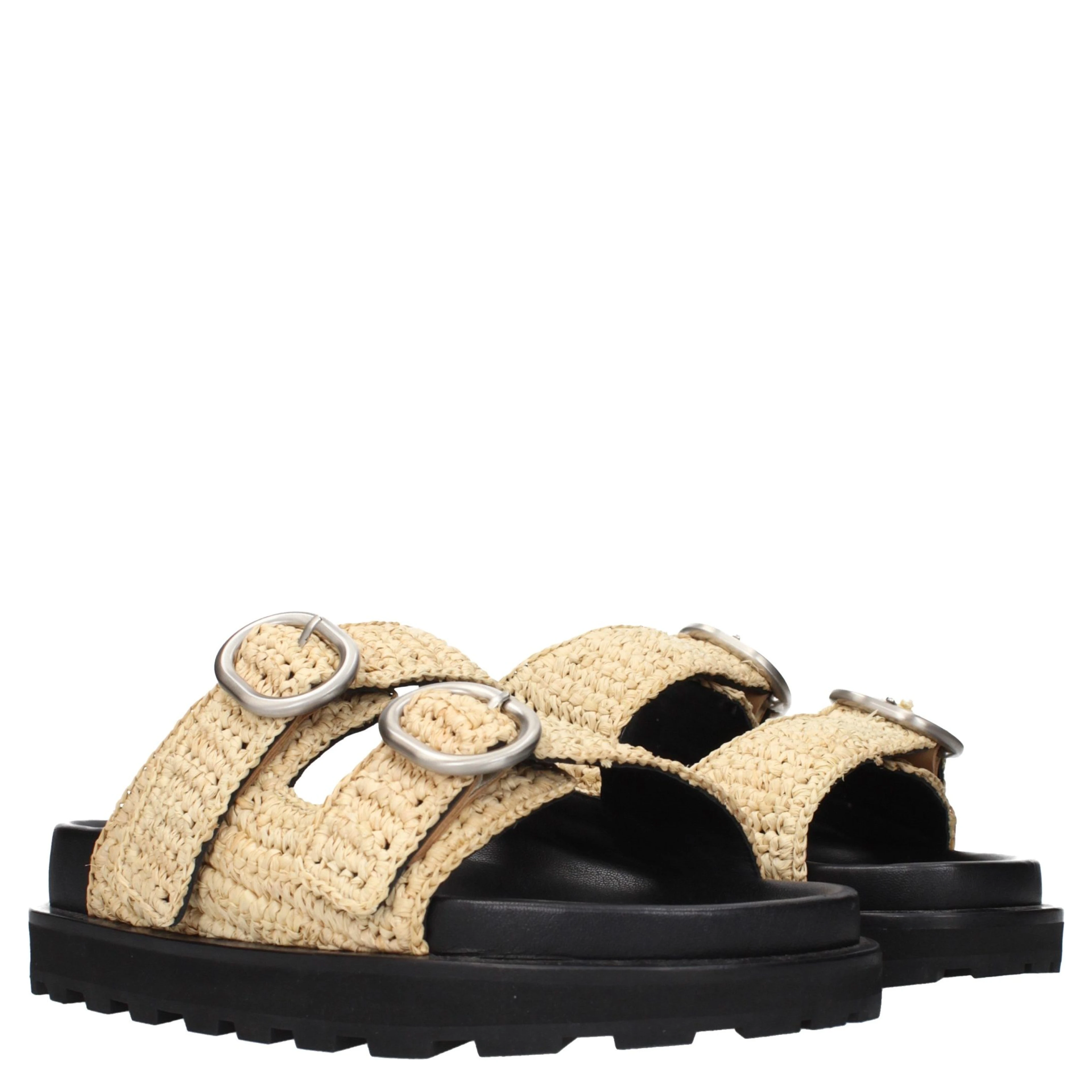 Beige Raffia Slippers