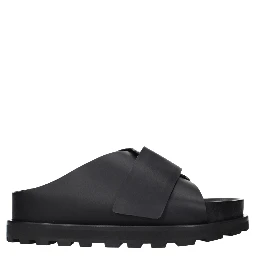 Black Leather Slippers