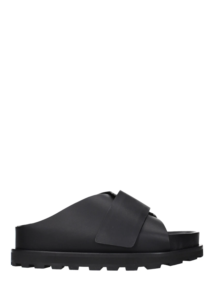 Black Leather Slippers