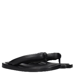 Black Leather Flip-Flop Sandals