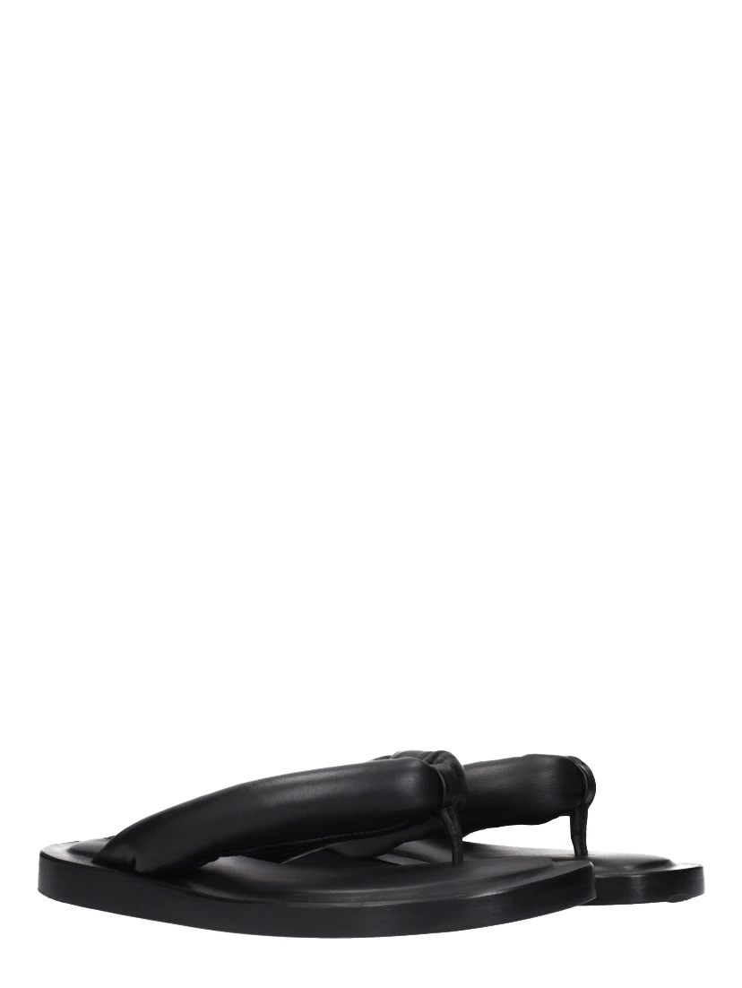 Black Leather Flip-Flop Sandals