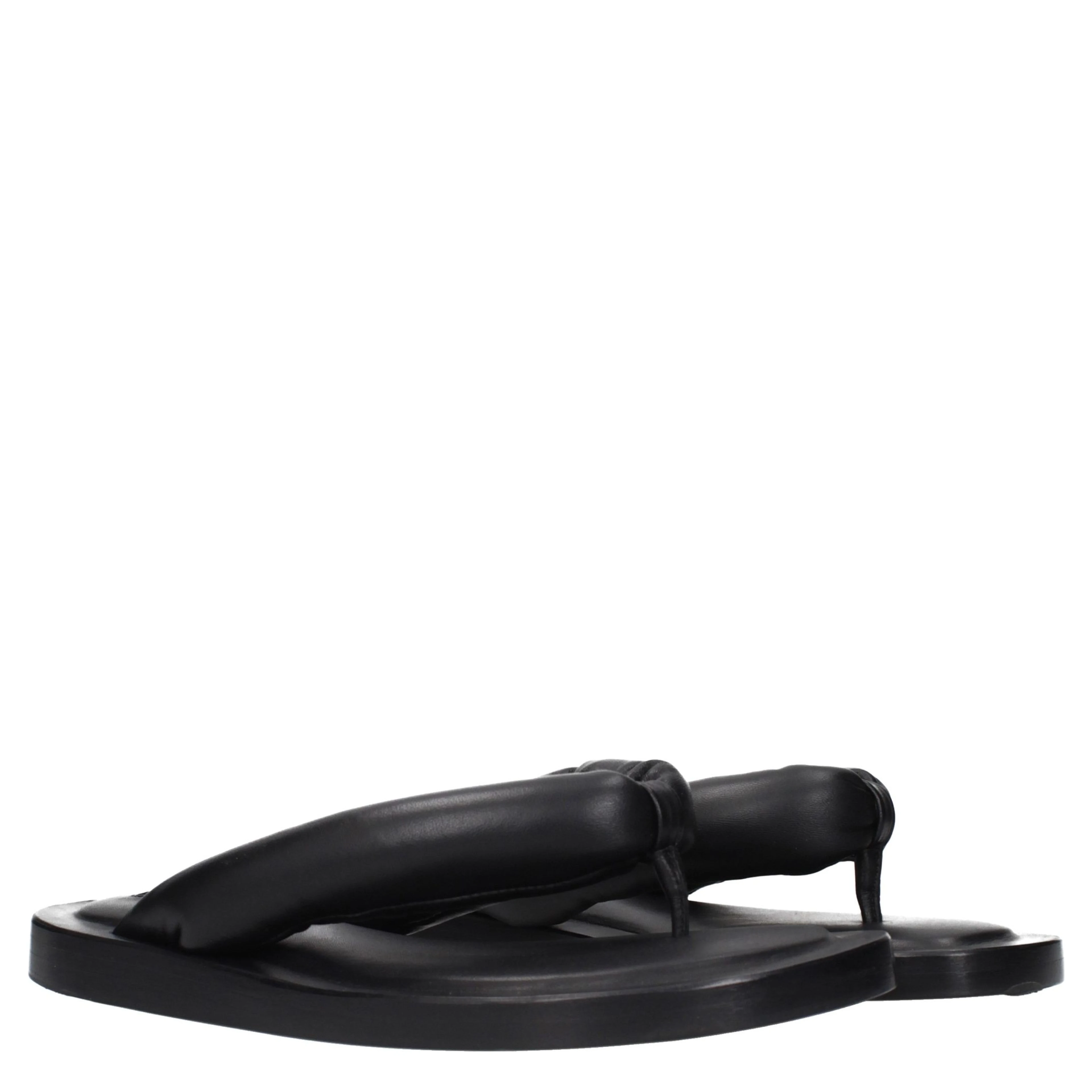 Black Leather Flip-Flop Sandals