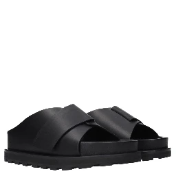 Black Leather Slippers