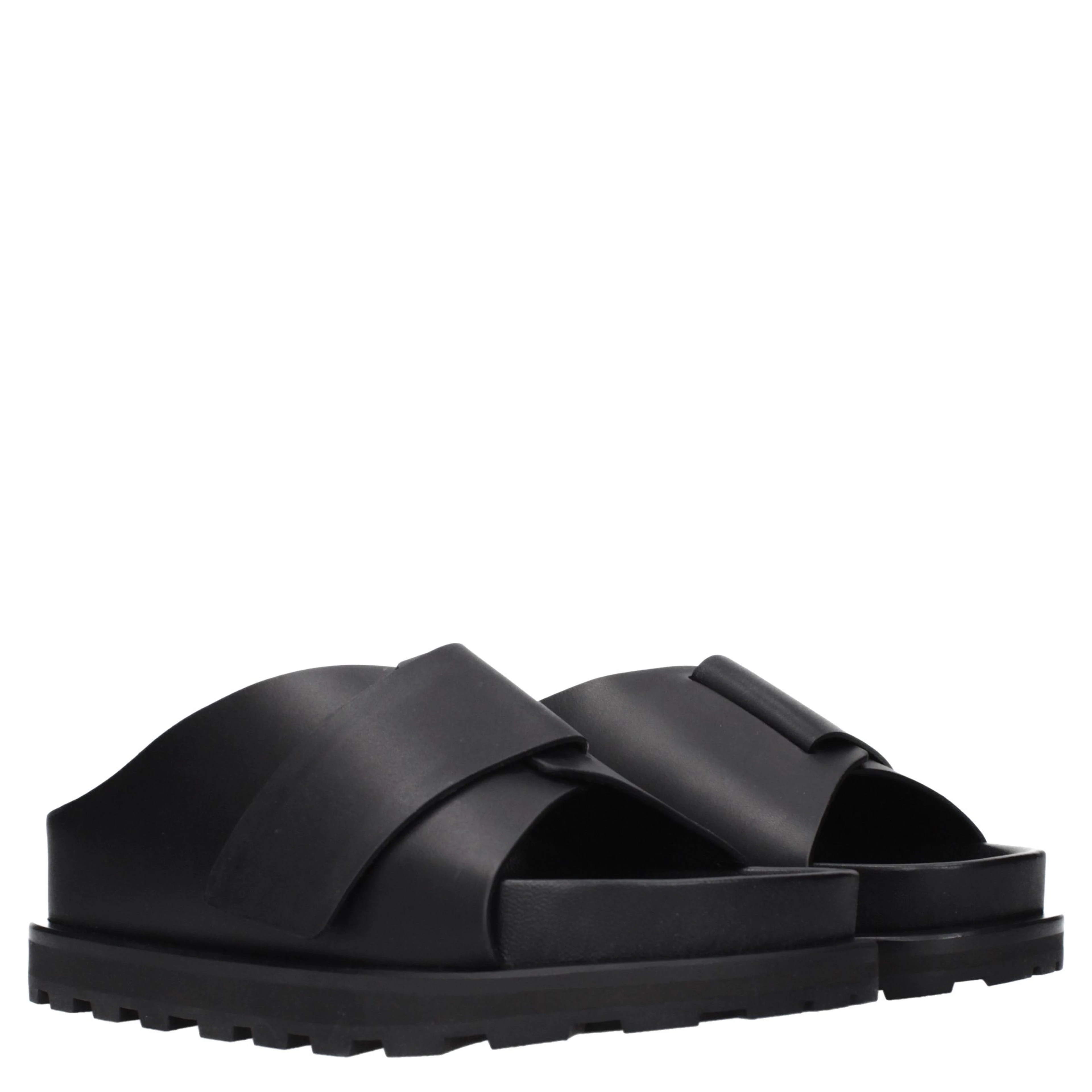 Black Leather Slippers