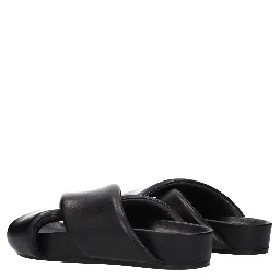 Black Leather Slippers