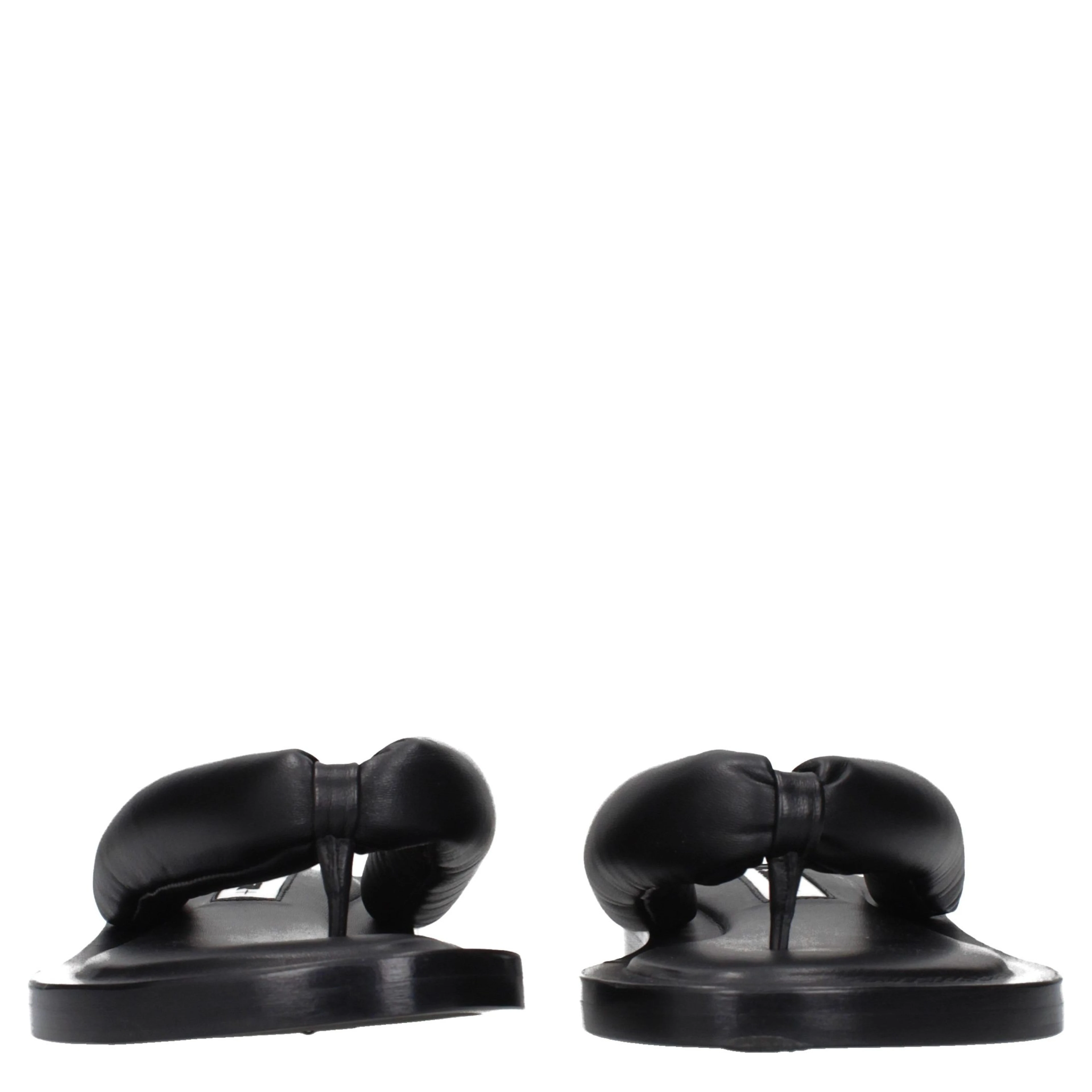 Black Leather Flip-Flop Sandals