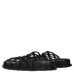 Black Leather Slippers
