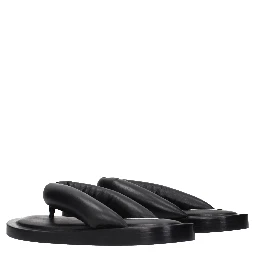 Black Leather Flip-Flop Sandals