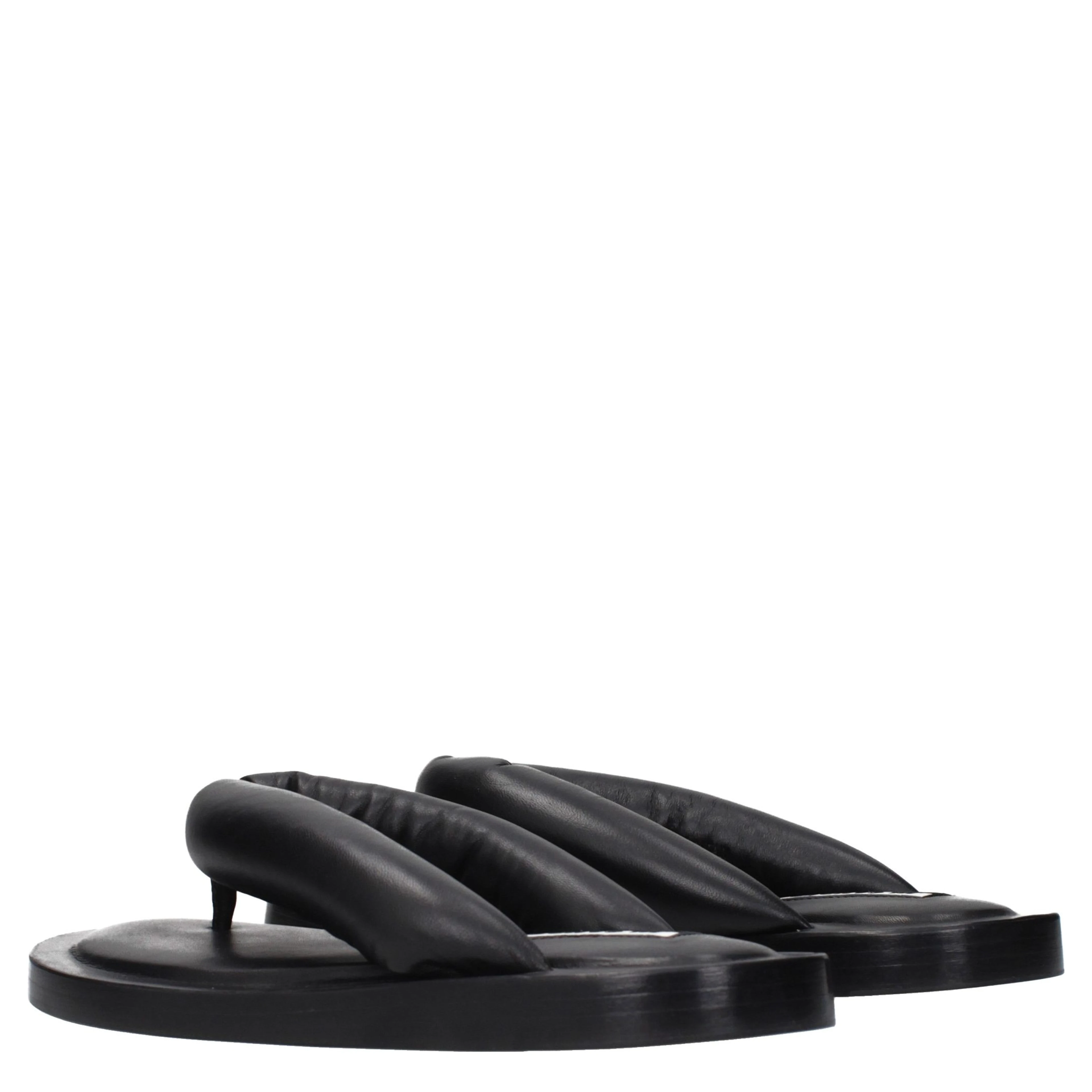 Black Leather Flip-Flop Sandals