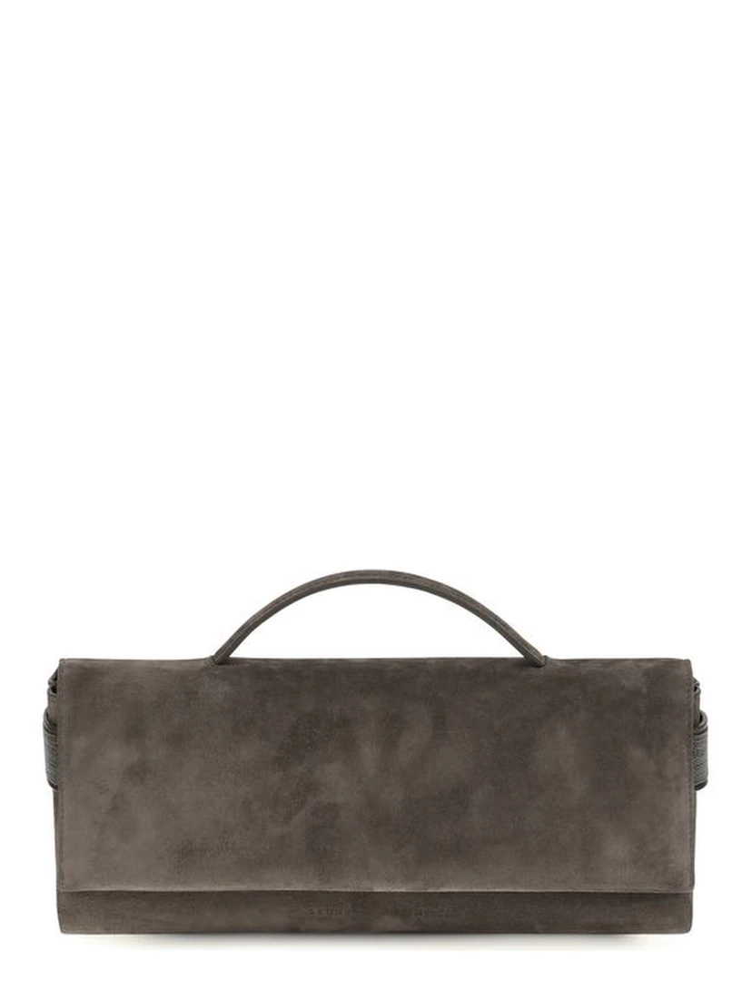 Brown Suede Leather Clutch Bag