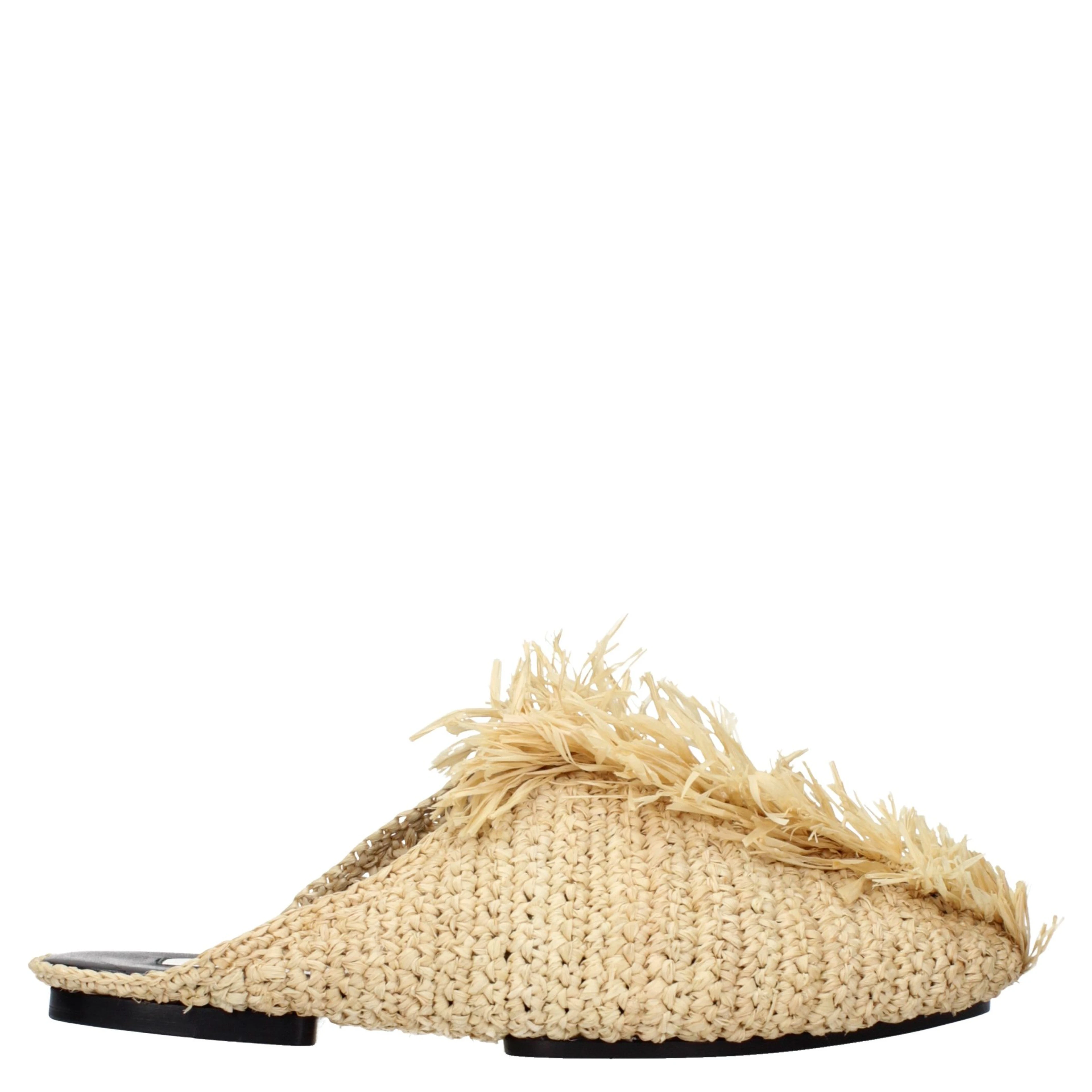 Beige Raffia Slippers