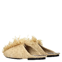 Beige Raffia Slippers