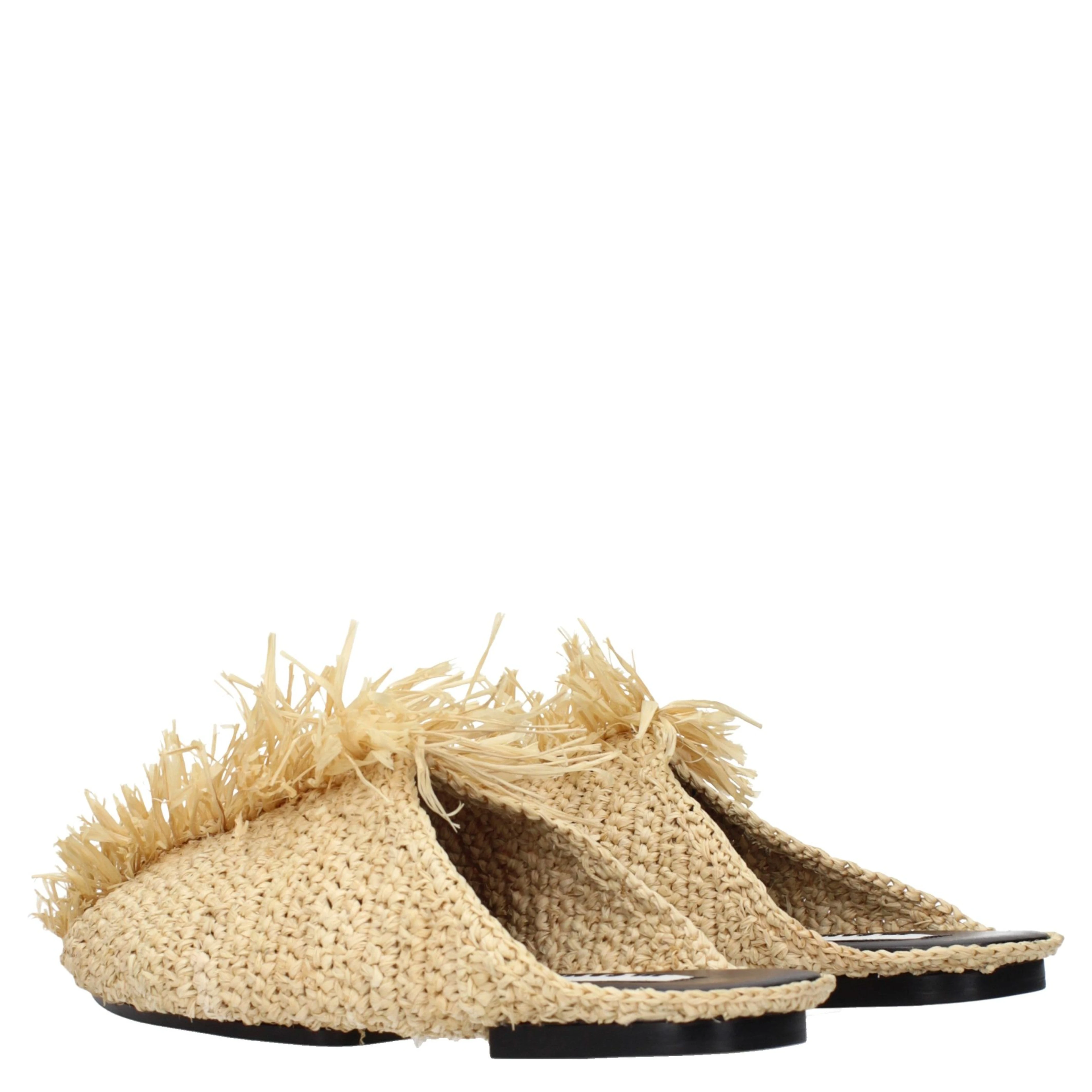 Beige Raffia Slippers