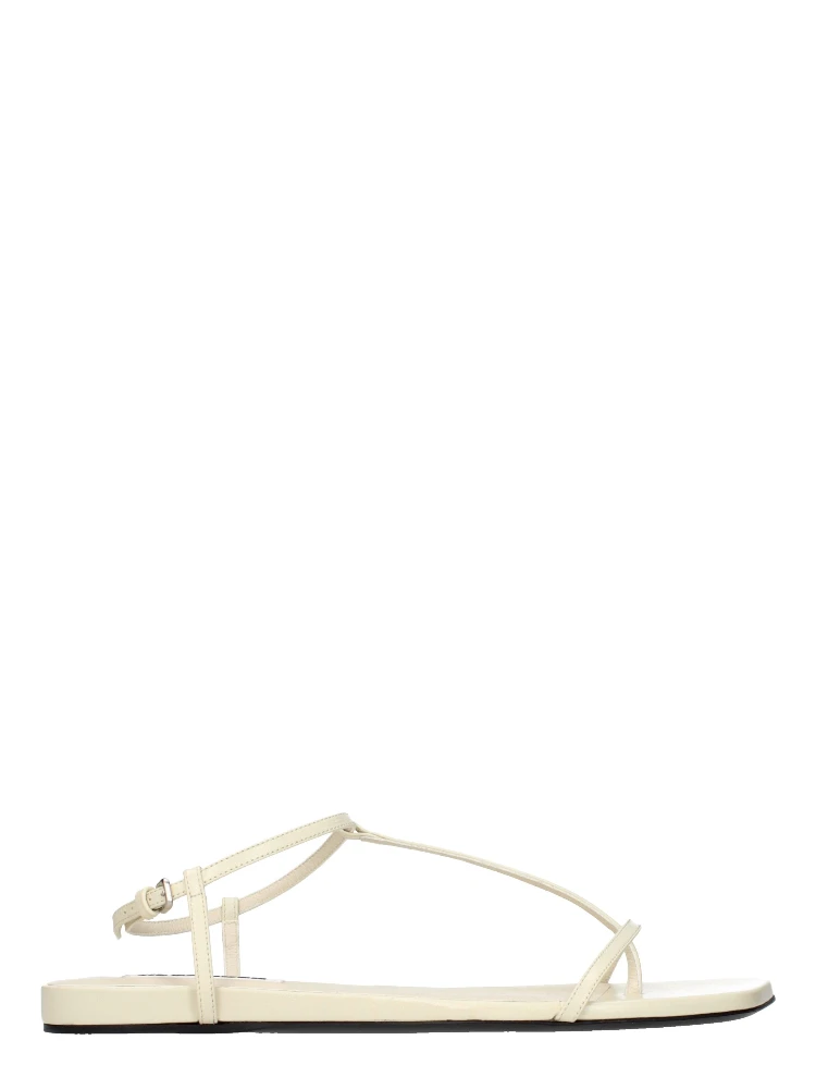 Beige Leather Flip-Flop Sandals