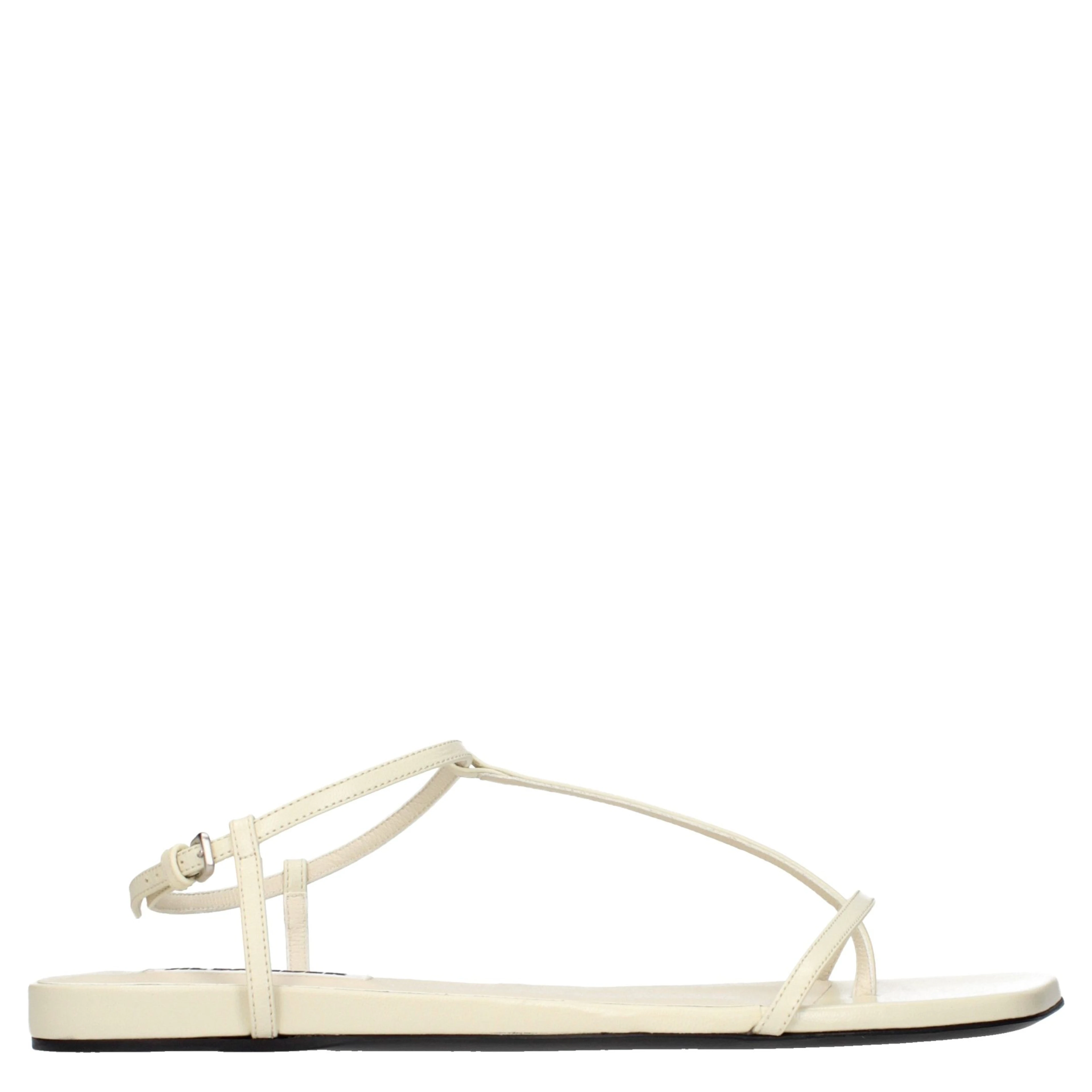 Beige Leather Flip-Flop Sandals
