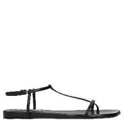 Black Leather Flip-Flop Sandals