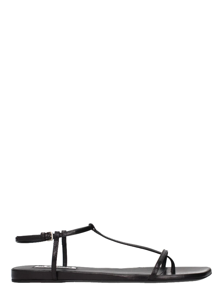 Black Leather Flip-Flop Sandals