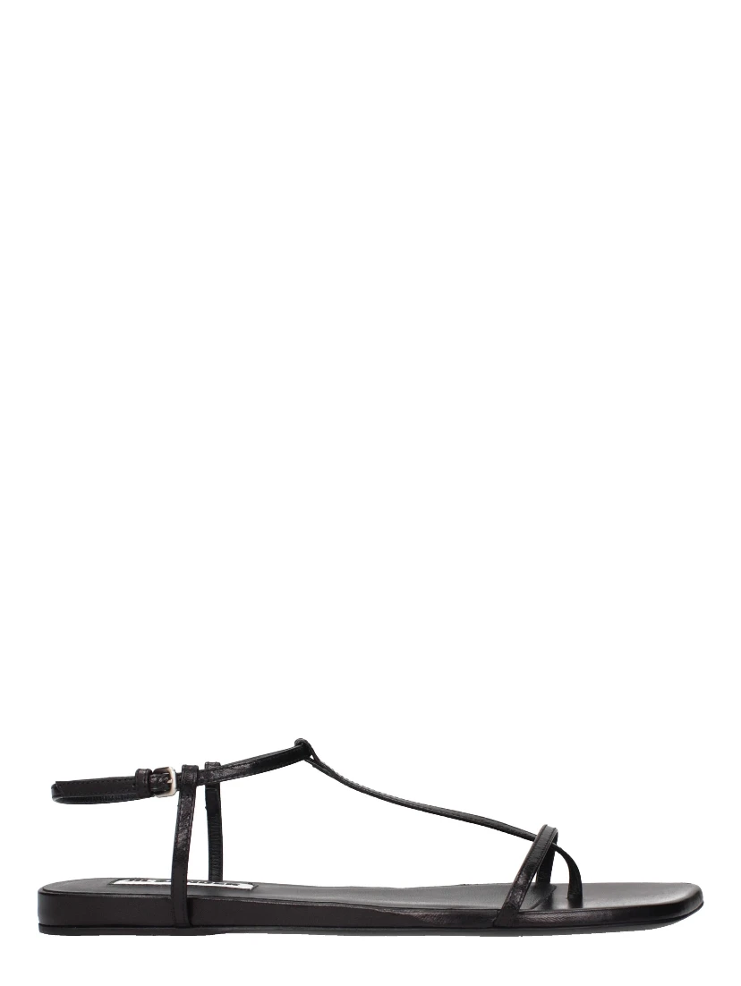 Black Leather Flip-Flop Sandals