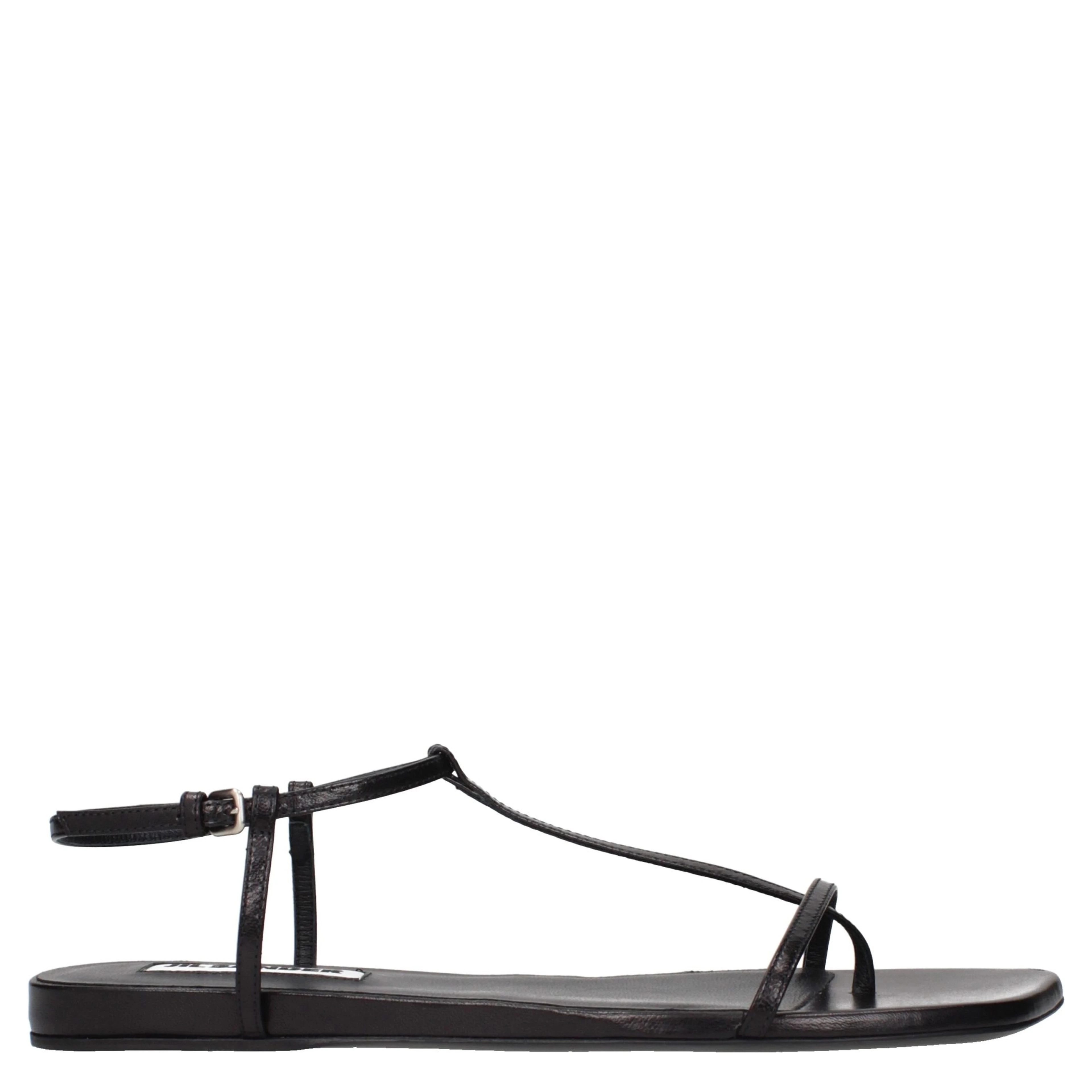 Black Leather Flip-Flop Sandals