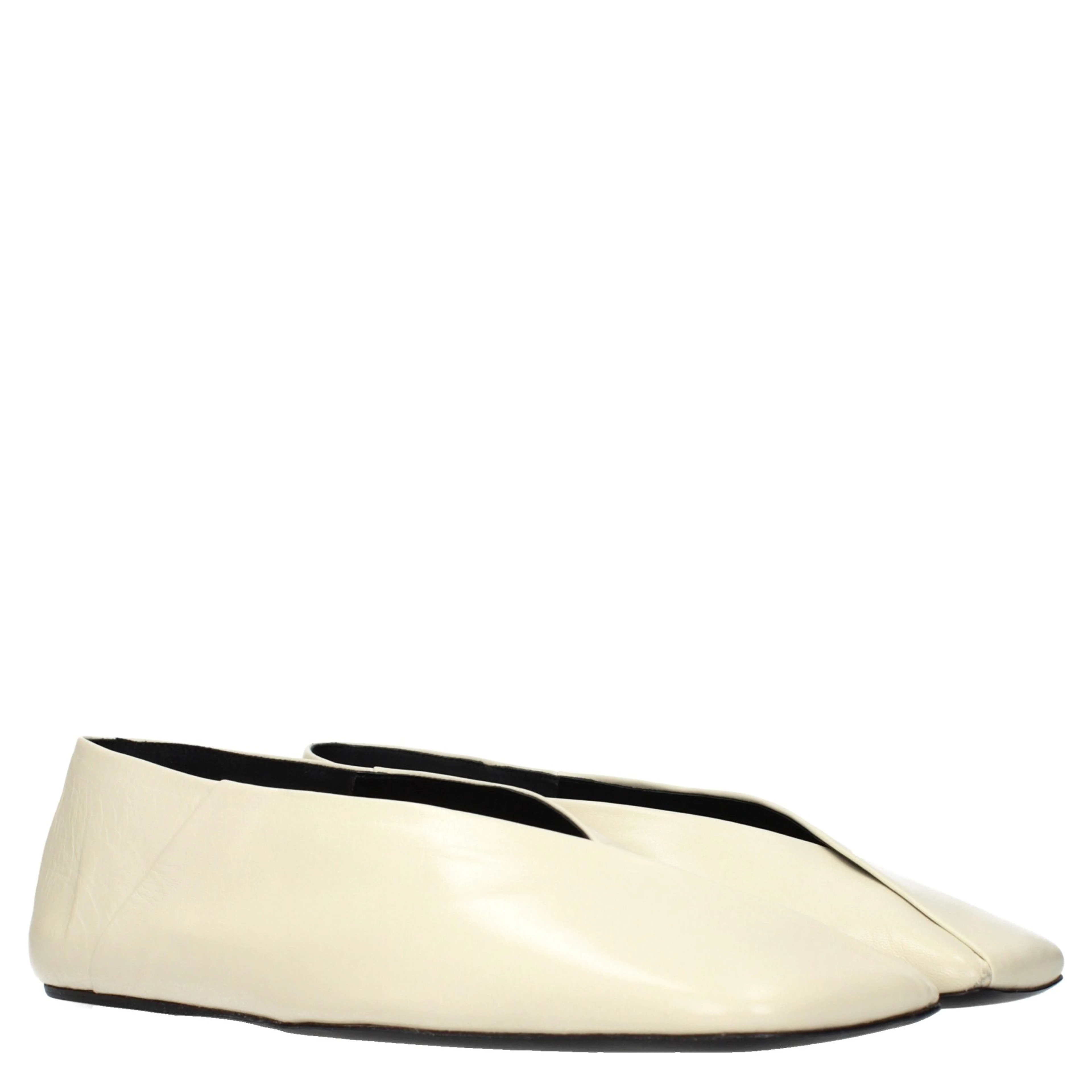 Beige Leather Ballet Flats