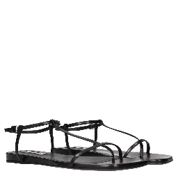 Black Leather Flip-Flop Sandals