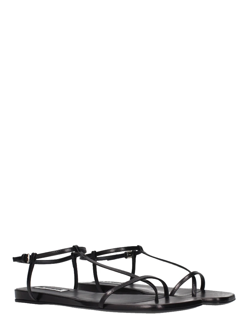 Black Leather Flip-Flop Sandals