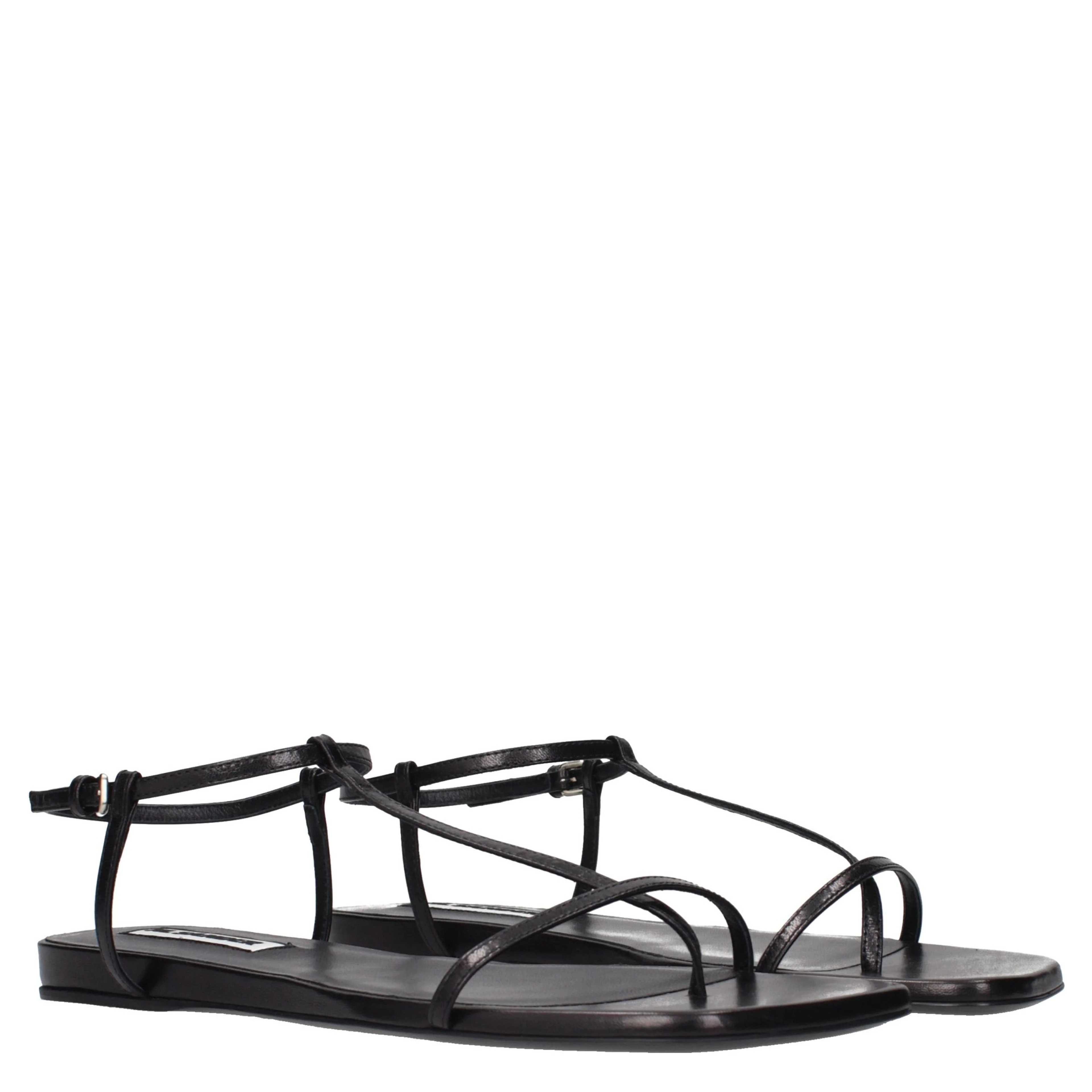Black Leather Flip-Flop Sandals