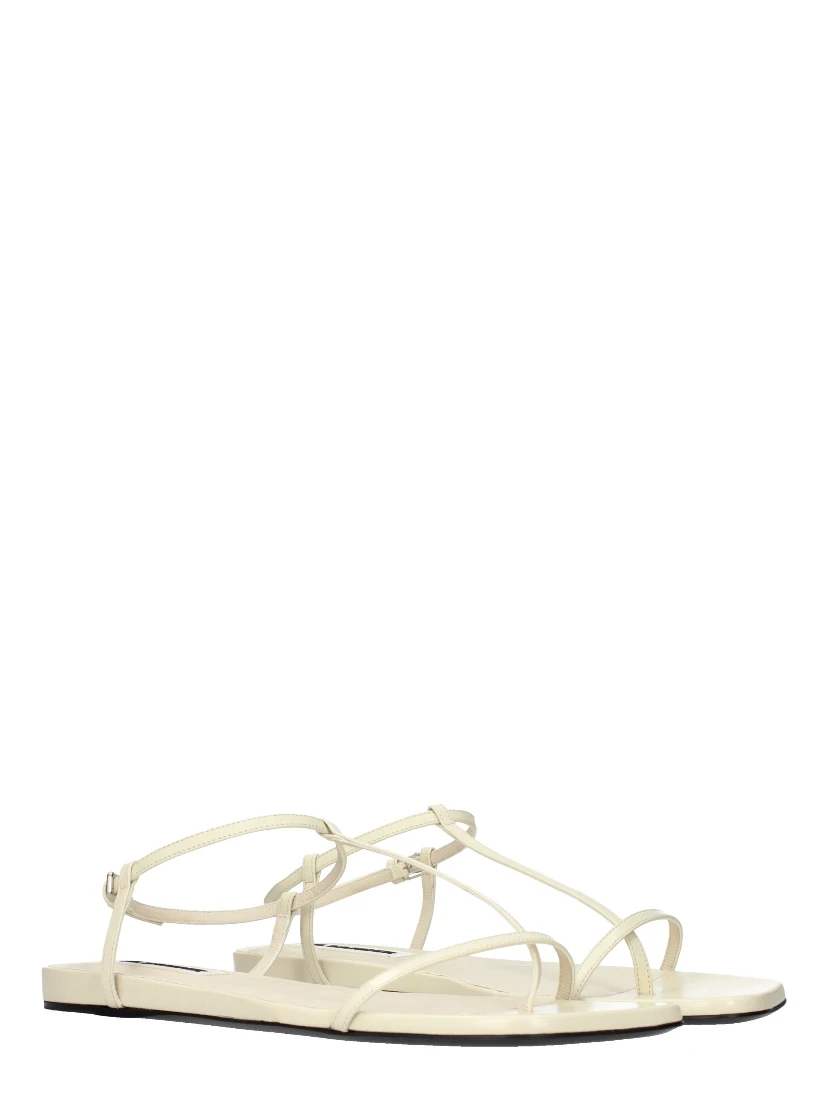 Beige Leather Flip-Flop Sandals