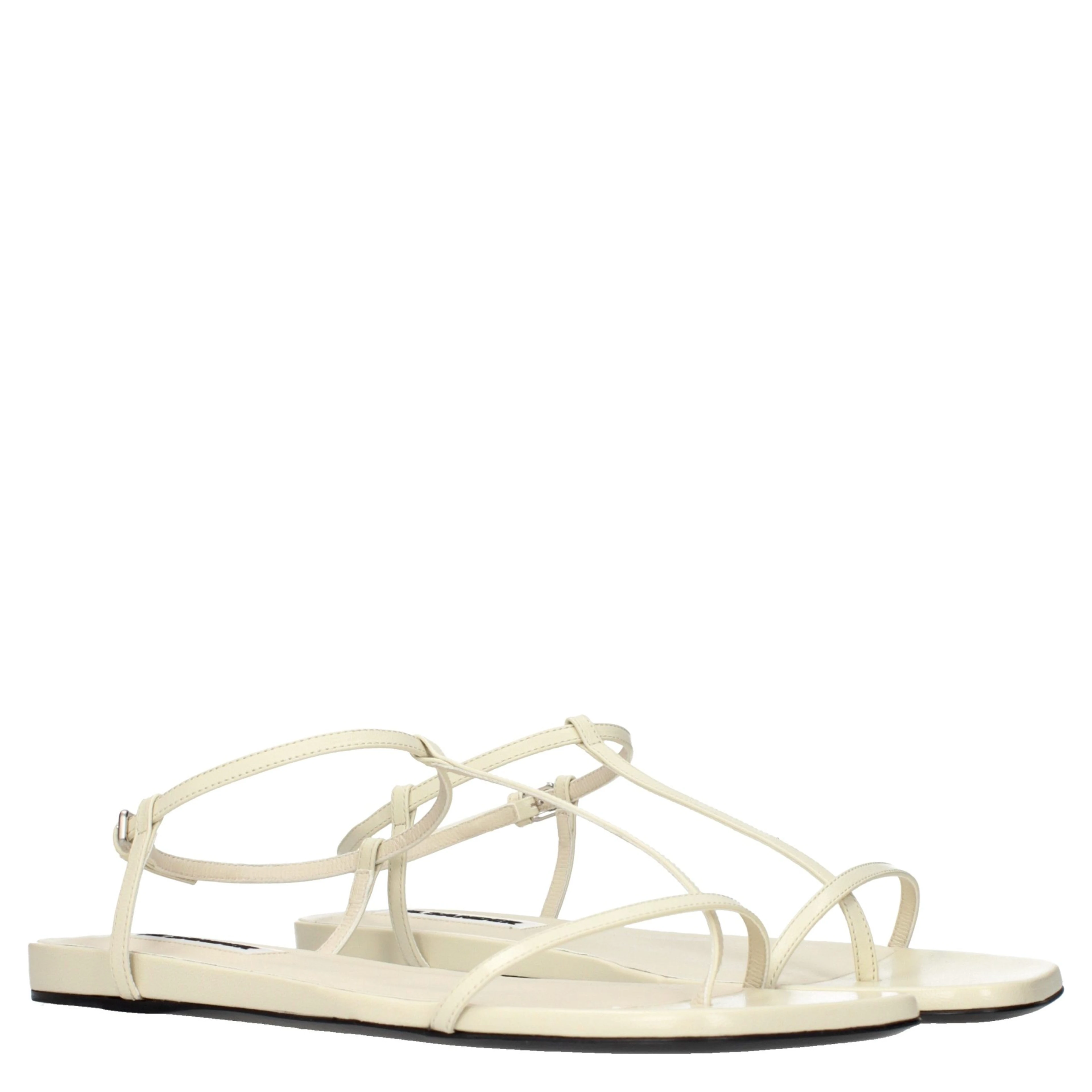 Beige Leather Flip-Flop Sandals