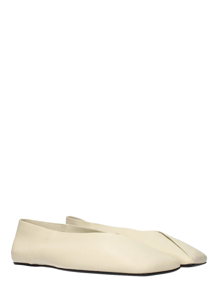 Beige Leather Ballet Flats
