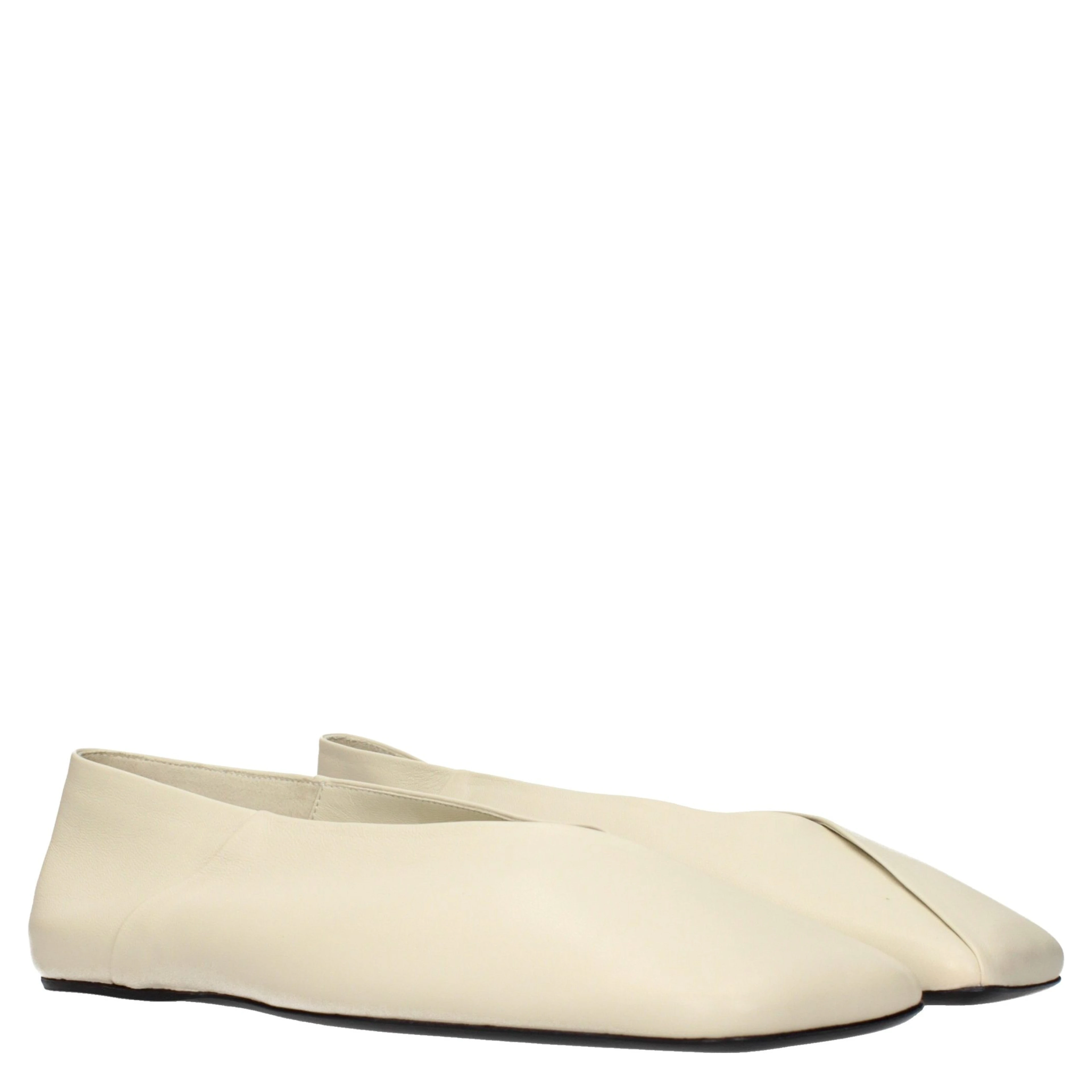 Beige Leather Ballet Flats