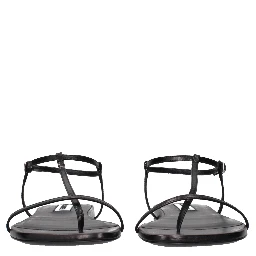 Black Leather Flip-Flop Sandals