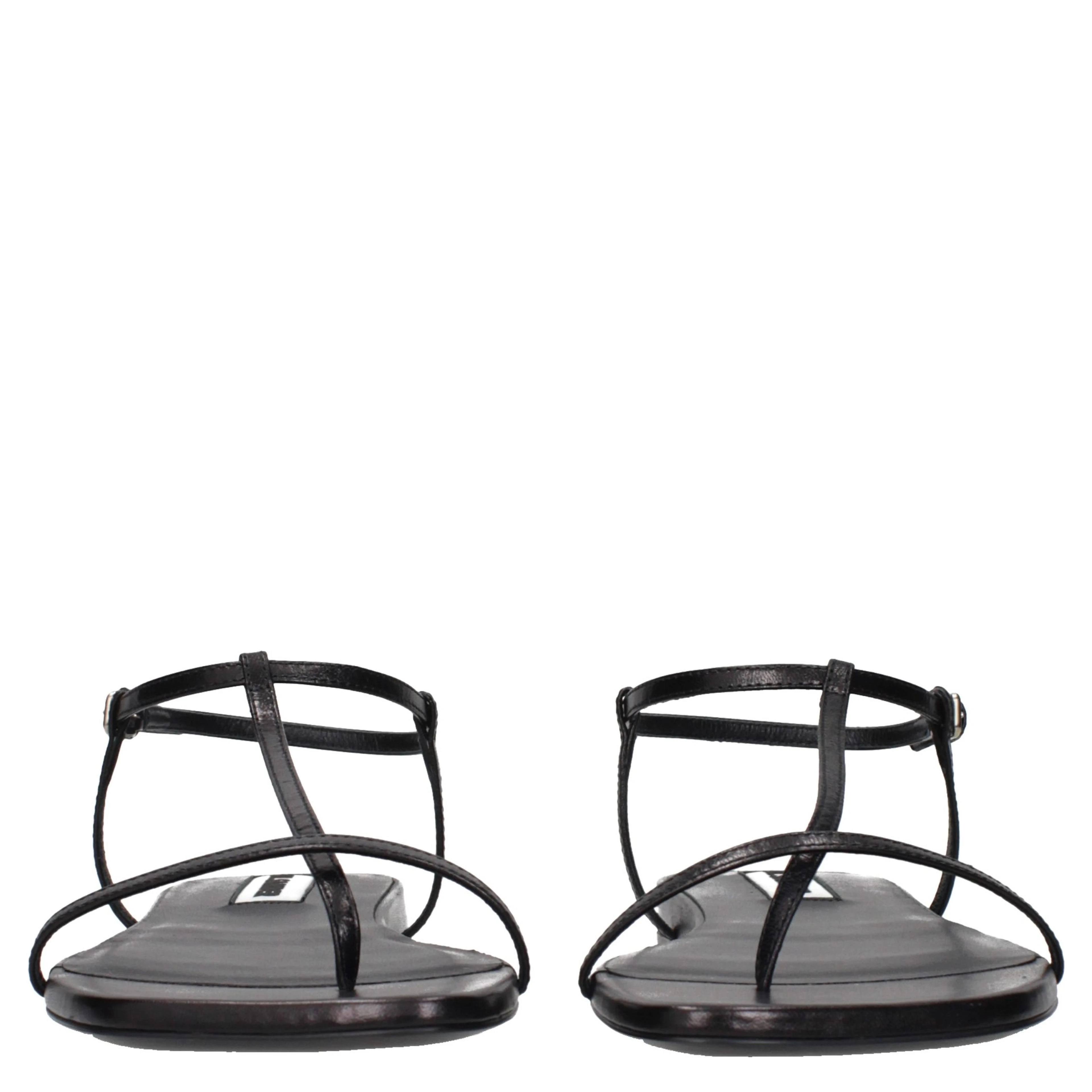 Black Leather Flip-Flop Sandals