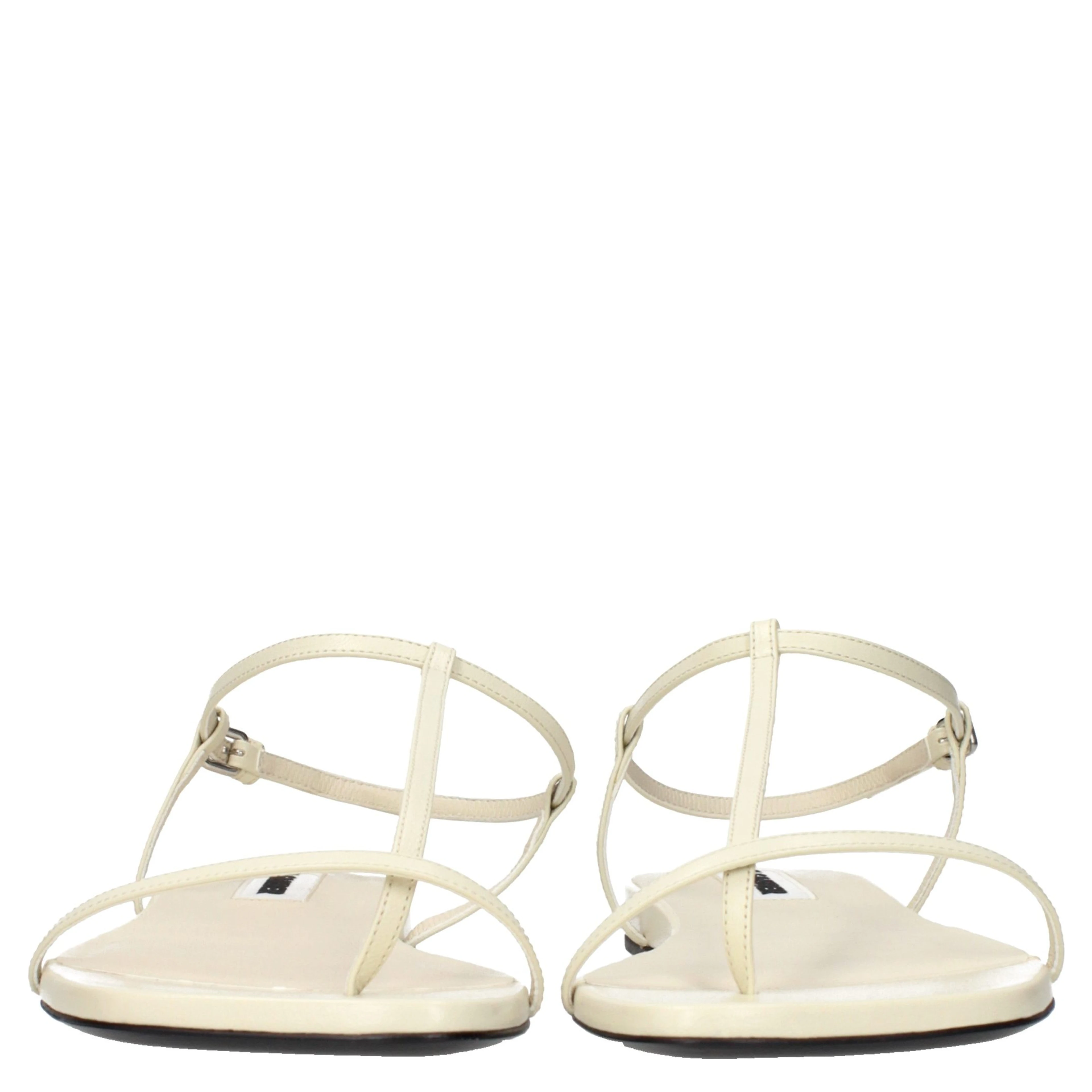 Beige Leather Flip-Flop Sandals