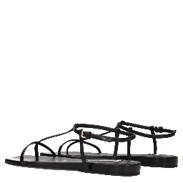 Black Leather Flip-Flop Sandals
