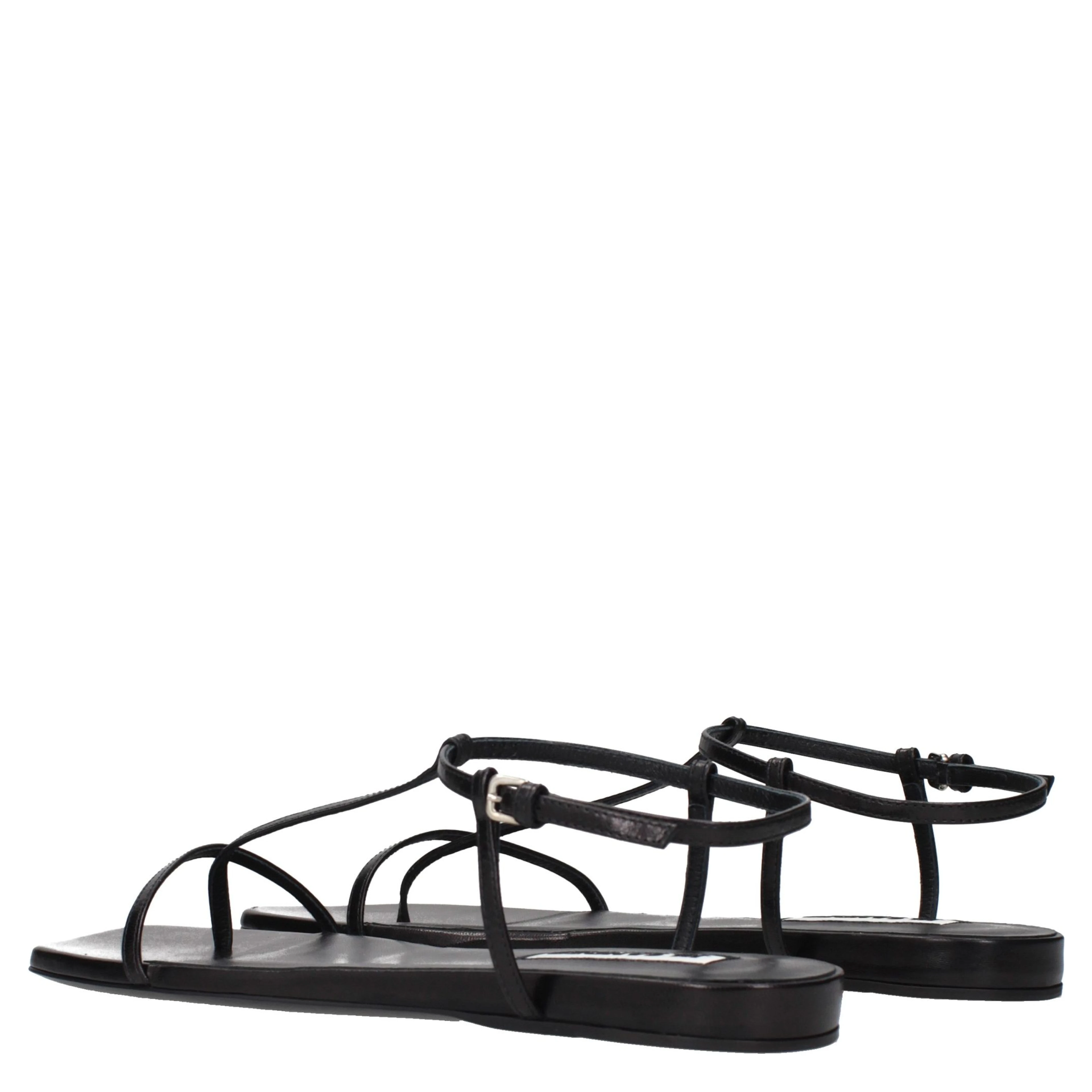 Black Leather Flip-Flop Sandals