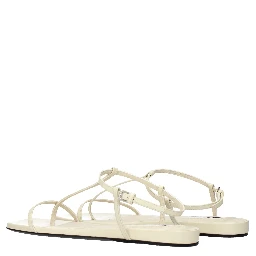 Beige Leather Flip-Flop Sandals