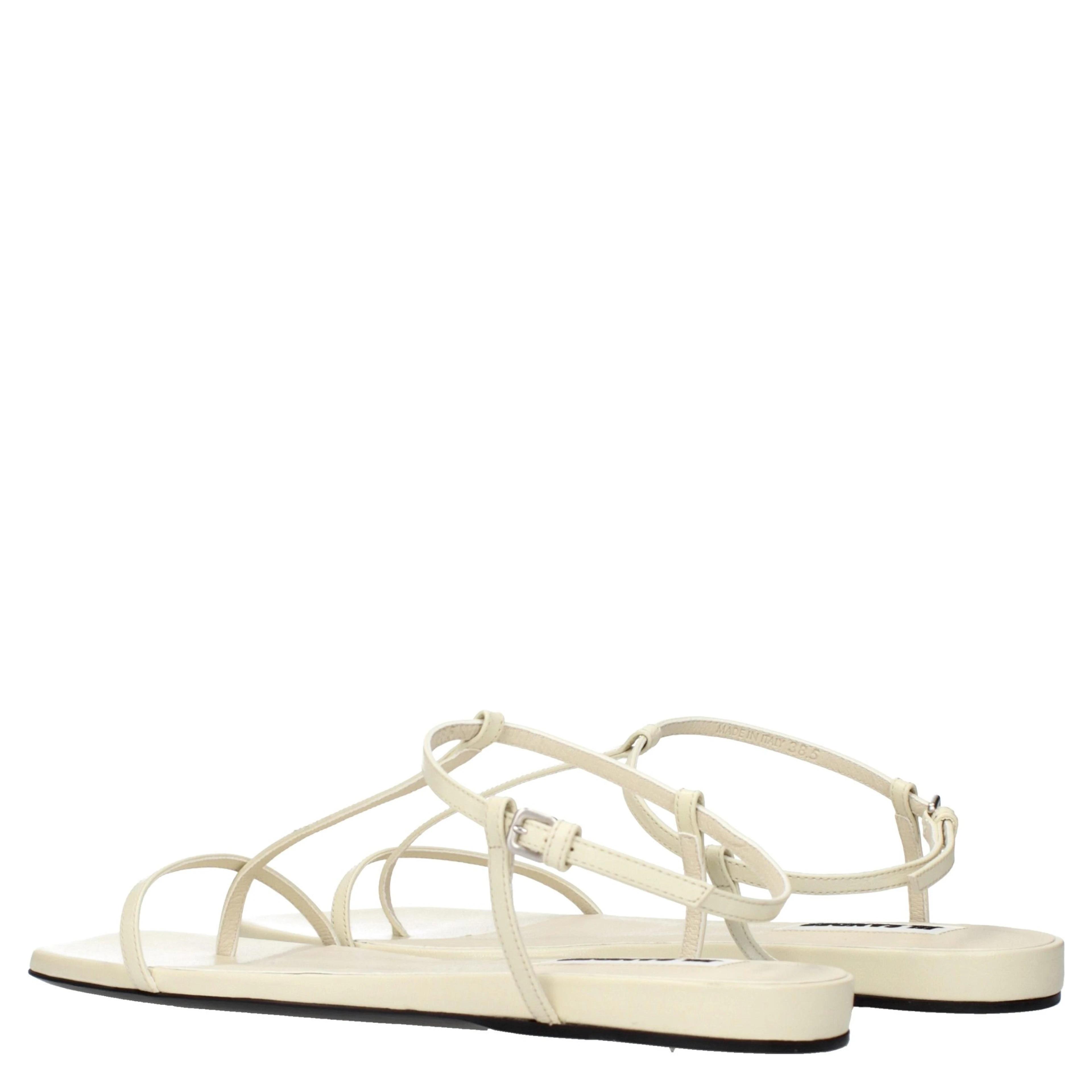 Beige Leather Flip-Flop Sandals
