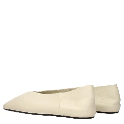 Beige Leather Ballet Flats