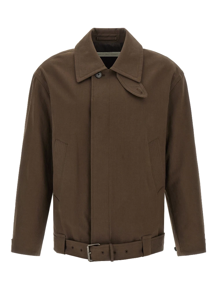Brown Cotton Full-Length Jacket