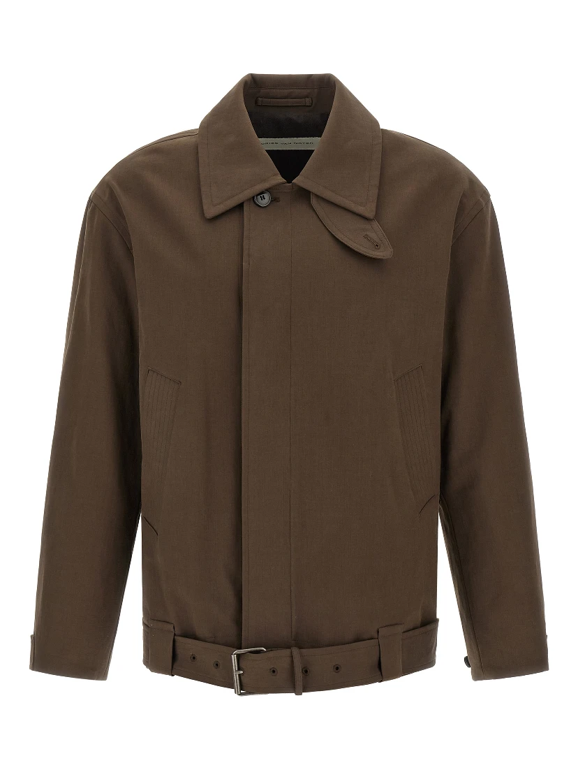 Brown Cotton Full-Length Jacket
