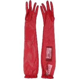 Red Acetate Sheer Elbow Length Mitten Gloves