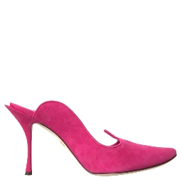 Fuchsia Suede Leather Mules Sandals Shoes