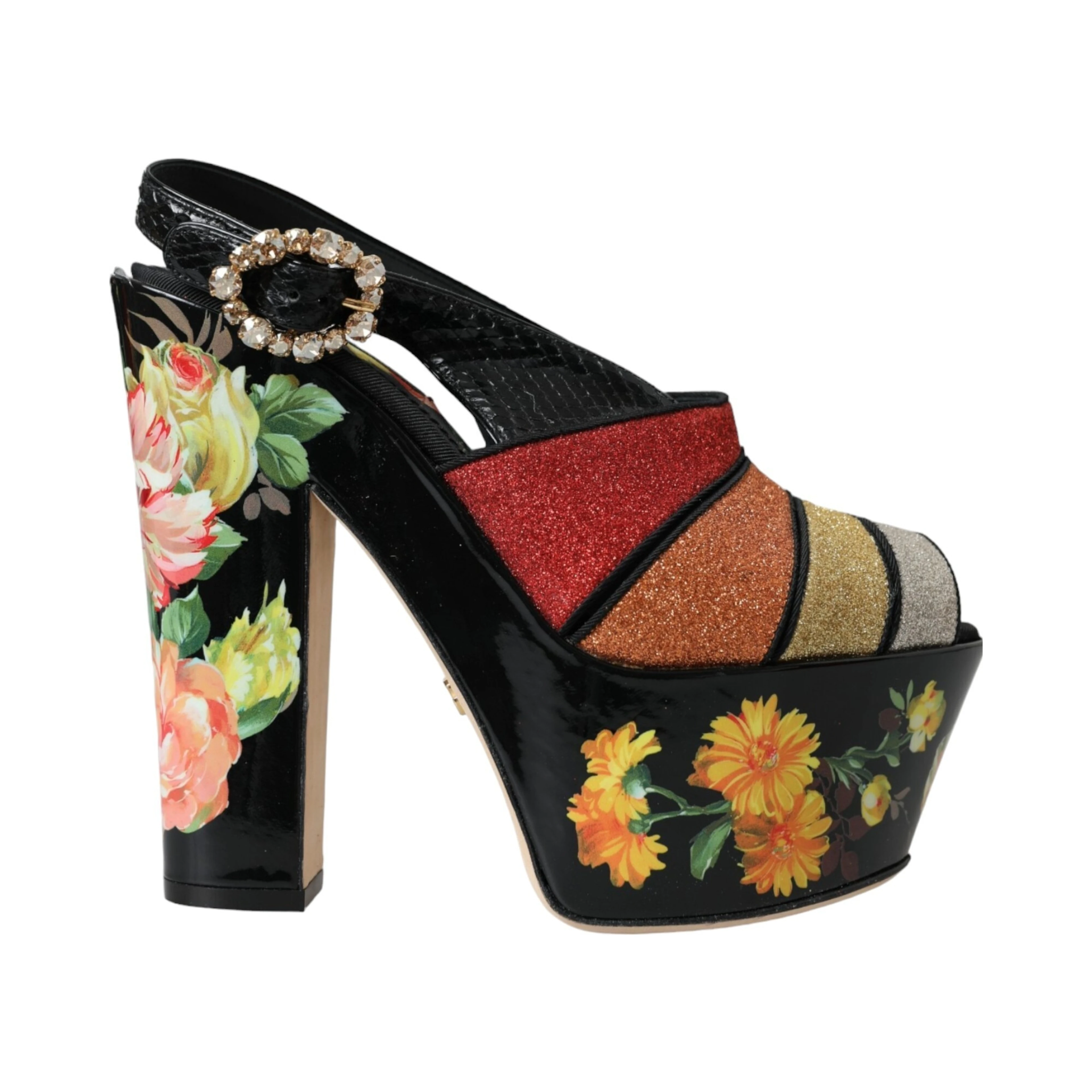 Multicolor Floral Crystal Platform Sandals Shoes